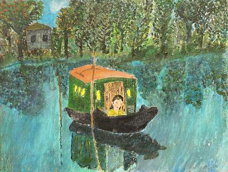 Art work by  Anonimo Barca sul lago  - oil canvas cardboard  